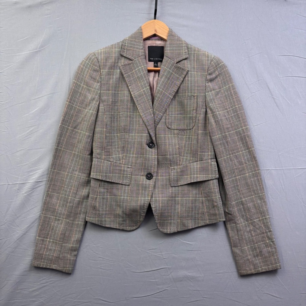The Limited Womens Glen Plaid Two Button Blazer Jacket Grey Multi Size 2